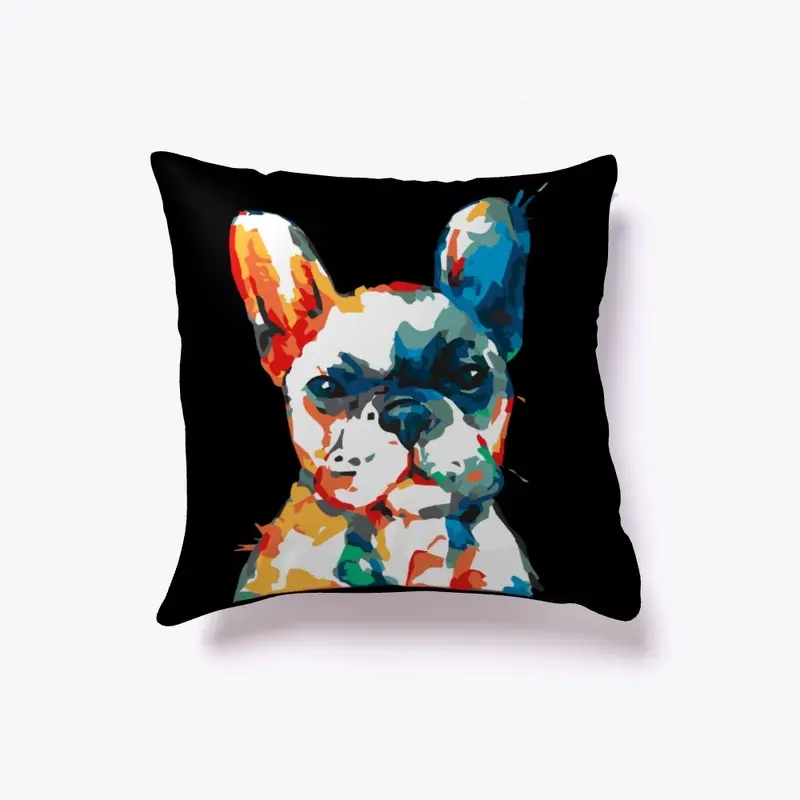 Cute Black Colorful Frenchie Pillow